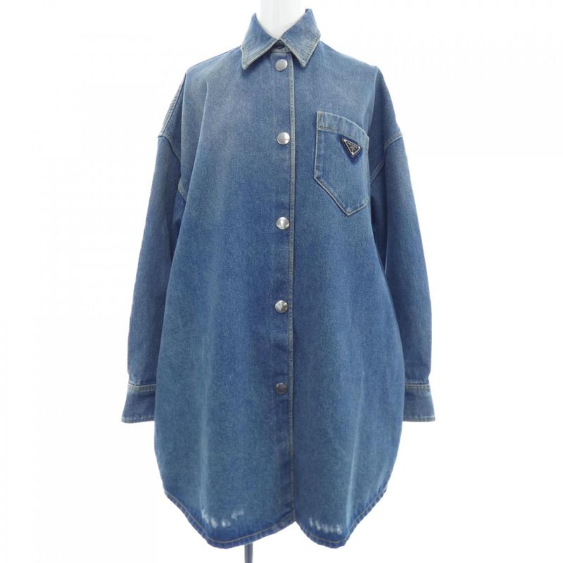 Prada Triangle Logo Oversized Organic Denim Shirt Gfc036 S212 1ZAB Shirt