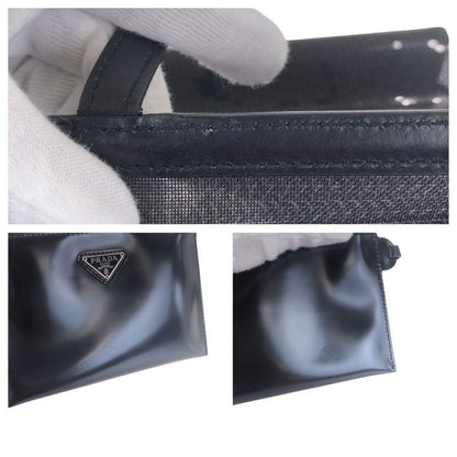 Prada Mesh Triangle Logo Plate Black Silver Hardware Sequins Leather Tote