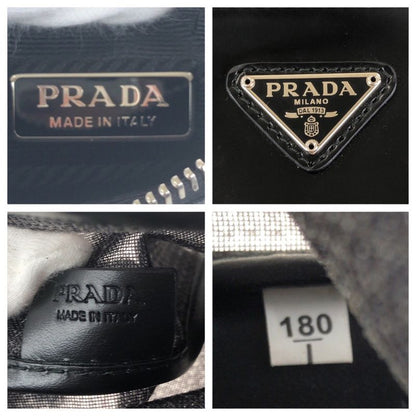 Prada Mesh Triangle Logo Plate Black Silver Hardware Sequins Leather Tote
