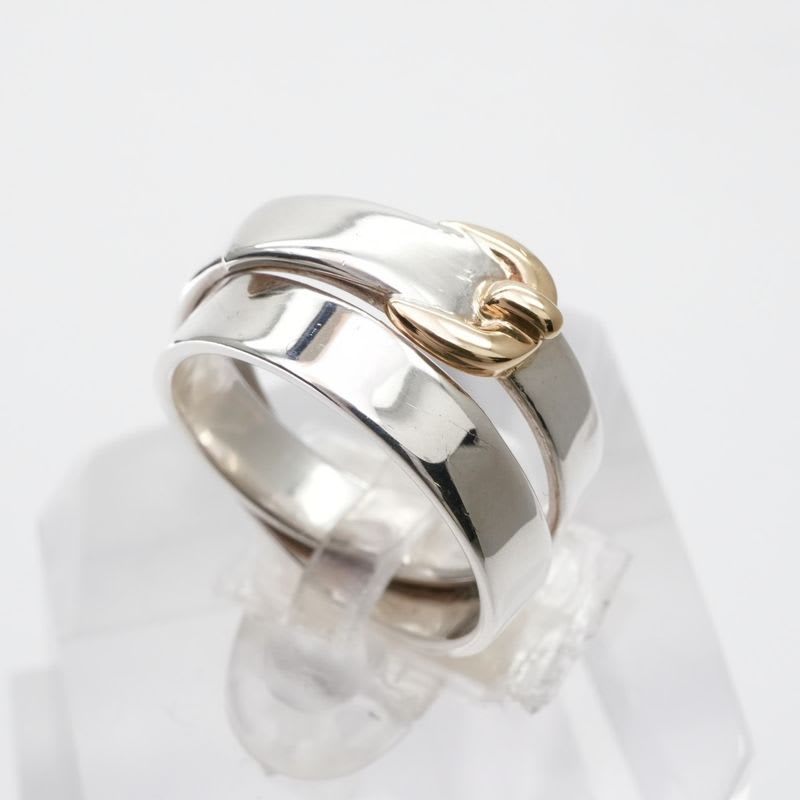 Hermes Double Tour Ring AU 750 AG 925 Silver Belt Combination Antique