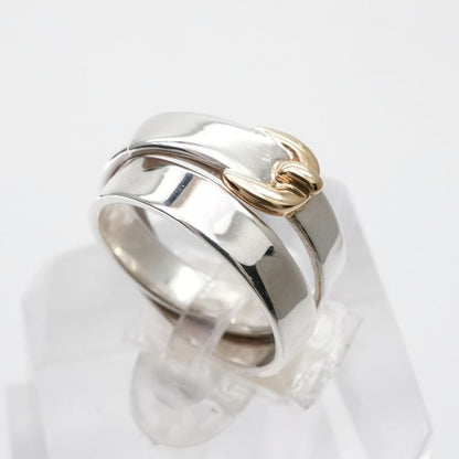Hermes Double Tour Ring AU 750 AG 925 Silver Belt Combination Antique