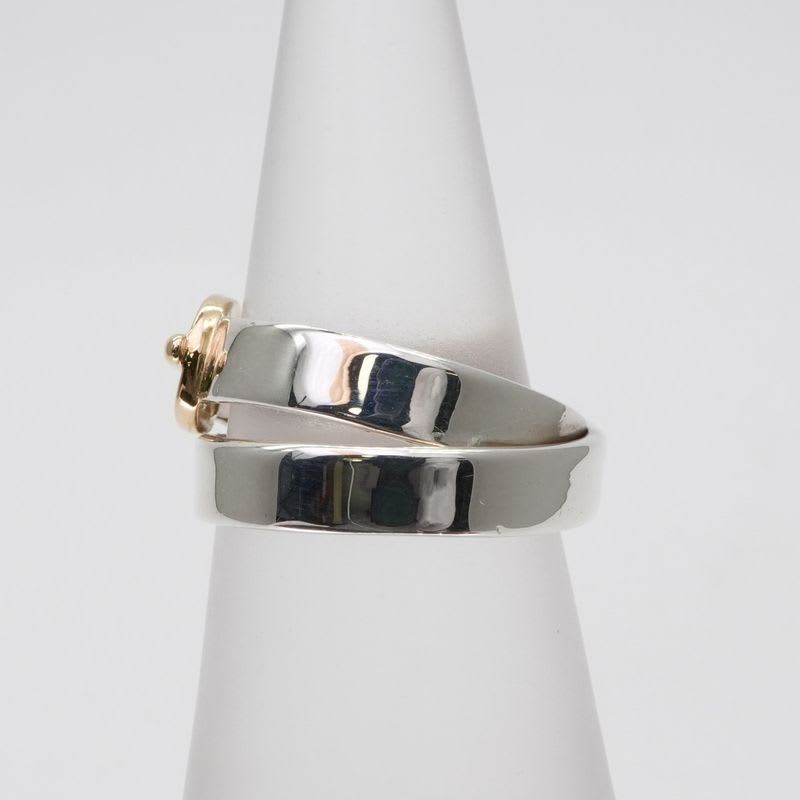 Hermes Double Tour Ring AU 750 AG 925 Silver Belt Combination Antique