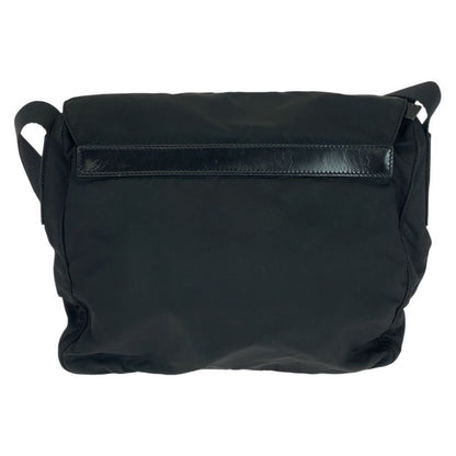 Prada Tessuto Triangle Logo Plate Black Silver Hardware Nylon Leather Shoulder