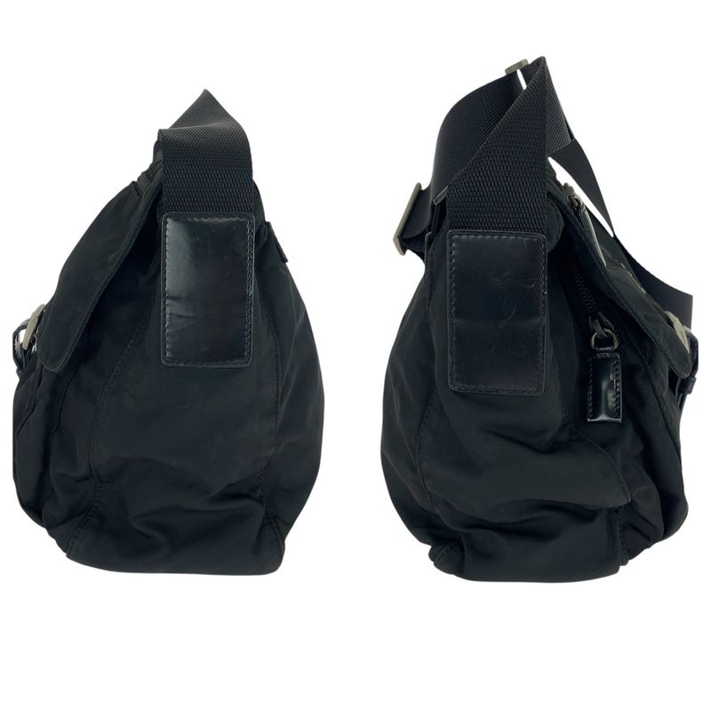 Prada Tessuto Triangle Logo Plate Black Silver Hardware Nylon Leather Shoulder