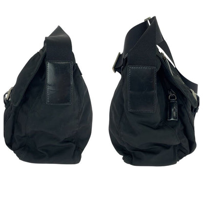 Prada Tessuto Triangle Logo Plate Black Silver Hardware Nylon Leather Shoulder