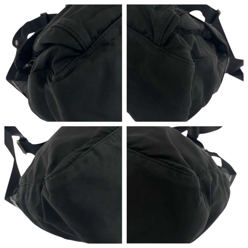 Prada Tessuto Triangle Logo Plate Black Silver Hardware Nylon Leather Shoulder