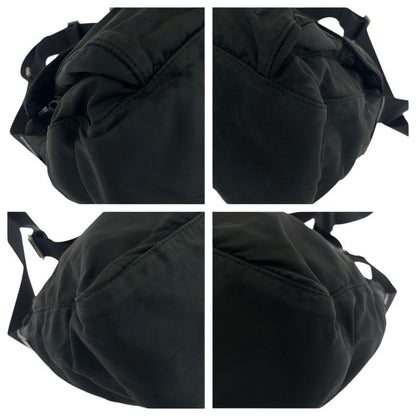 Prada Tessuto Triangle Logo Plate Black Silver Hardware Nylon Leather Shoulder