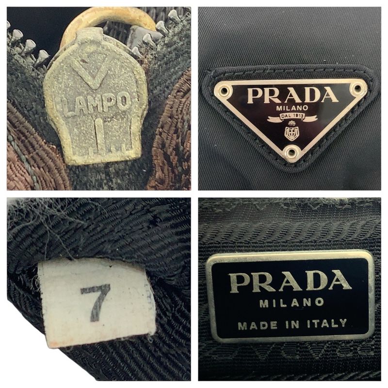 Prada Tessuto Triangle Logo Plate Black Silver Hardware Nylon Leather Shoulder