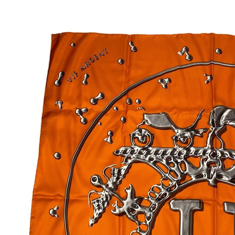 Hermes Carré 90 Vif Argent Silver Drop Scarf Silk Orange with Box
