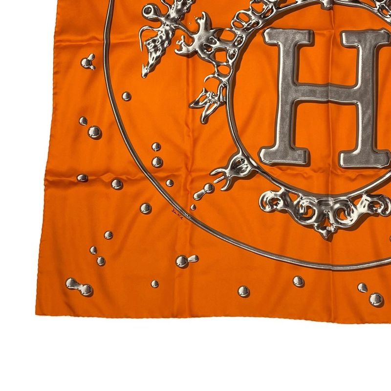 Hermes Carré 90 Vif Argent Silver Drop Scarf Silk Orange with Box