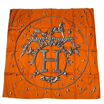 Hermes Carré 90 Vif Argent Silver Drop Scarf Silk Orange with Box