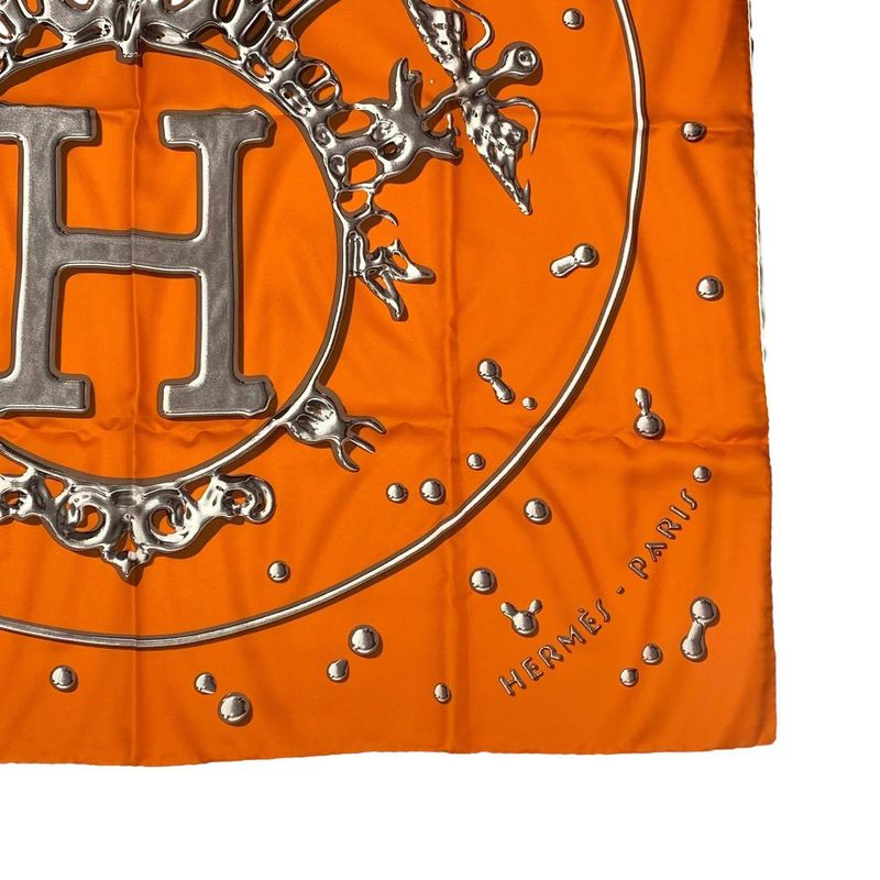 Hermes Carré 90 Vif Argent Silver Drop Scarf Silk Orange with Box