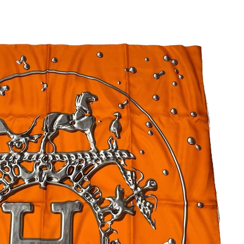 Hermes Carré 90 Vif Argent Silver Drop Scarf Silk Orange with Box