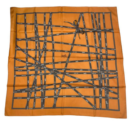 Hermes Scarf Carré 90 Bolduc Ribbon Pattern Bolduc Orange with Box