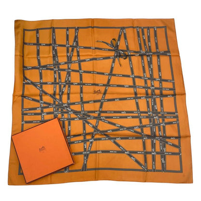 Hermes Scarf Carré 90 Bolduc Ribbon Pattern Bolduc Orange with Box