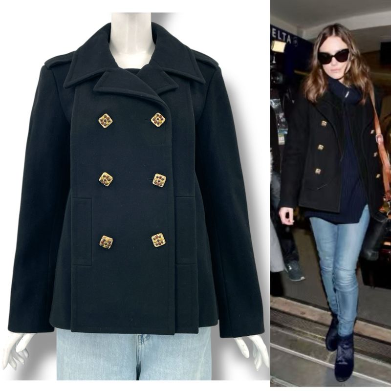 Chanel Jacket Coat 2011 Gripoix Worn by Keira Knightley Black Size 42