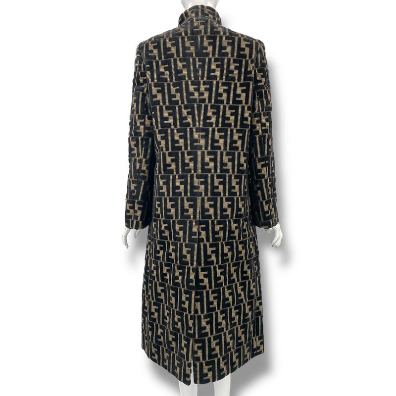 Fendi Coat Long Zucca Pattern Brown Tan Size 40