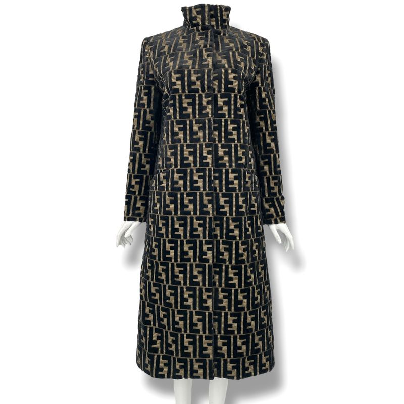 Fendi Coat Long Zucca Pattern Brown Tan Size 40