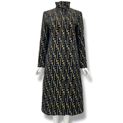 Fendi Coat Long Zucca Pattern Brown Tan Size 40