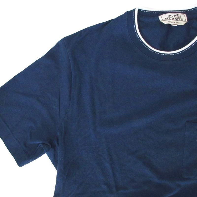 Hermes Saddle Stitch T-Shirt Cut and Sleeve Short Sleeve H Logo Embroidery Crew