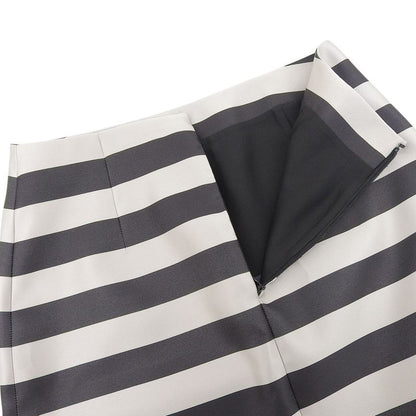 Louis Vuitton 20ss 100% Silk Striped Satin Skirt Black Beige 36 Made in France