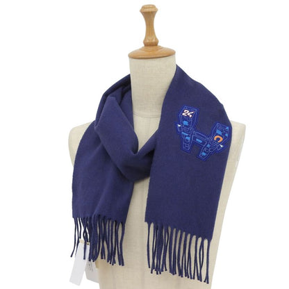Hermes Imprime Hermes Odysee 100% Cashmere H Logo Design Fringed Scarf Navy