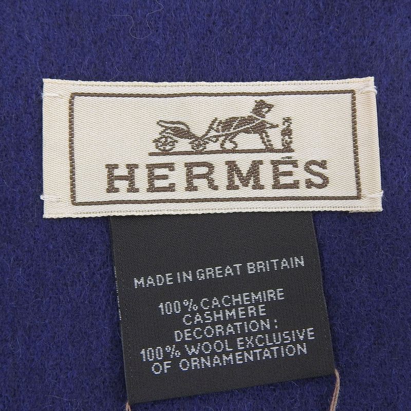 Hermes Imprime Hermes Odysee 100% Cashmere H Logo Design Fringed Scarf Navy