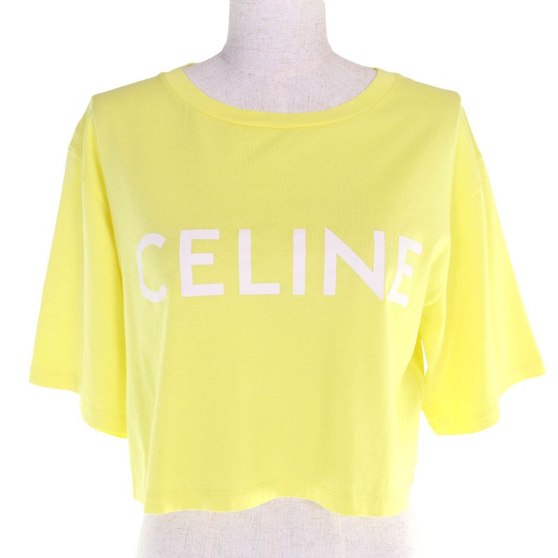 Celine 2x761671q 100% Cotton Logo Print Crew Neck Cropped Short Sleeve T-Shirt