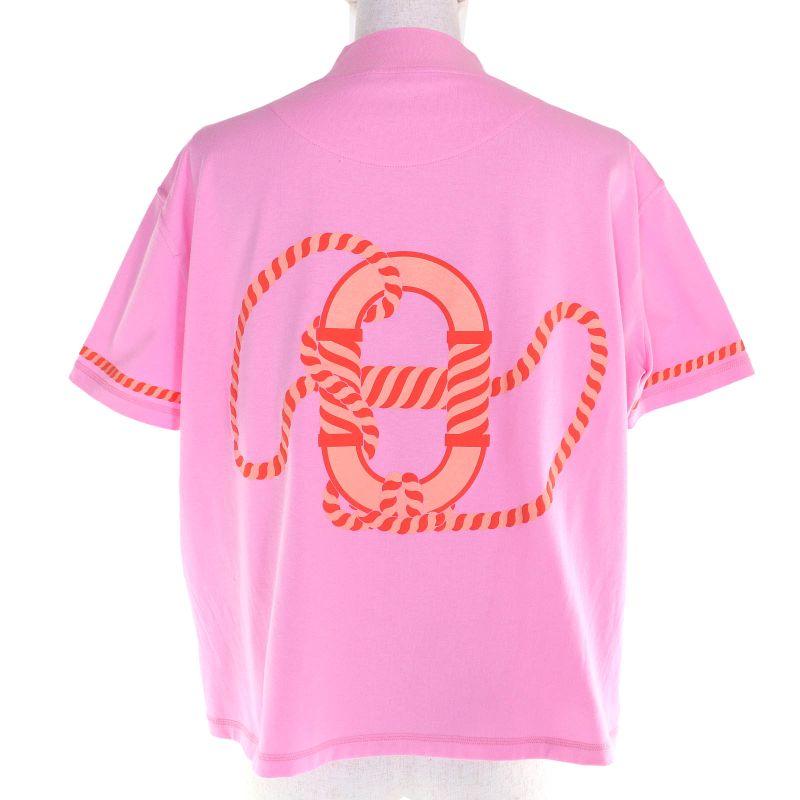 Hermes 23ss 3e4621dl Cartouche 100% Cotton Mock Neck Short Sleeve T-Shirt Pink