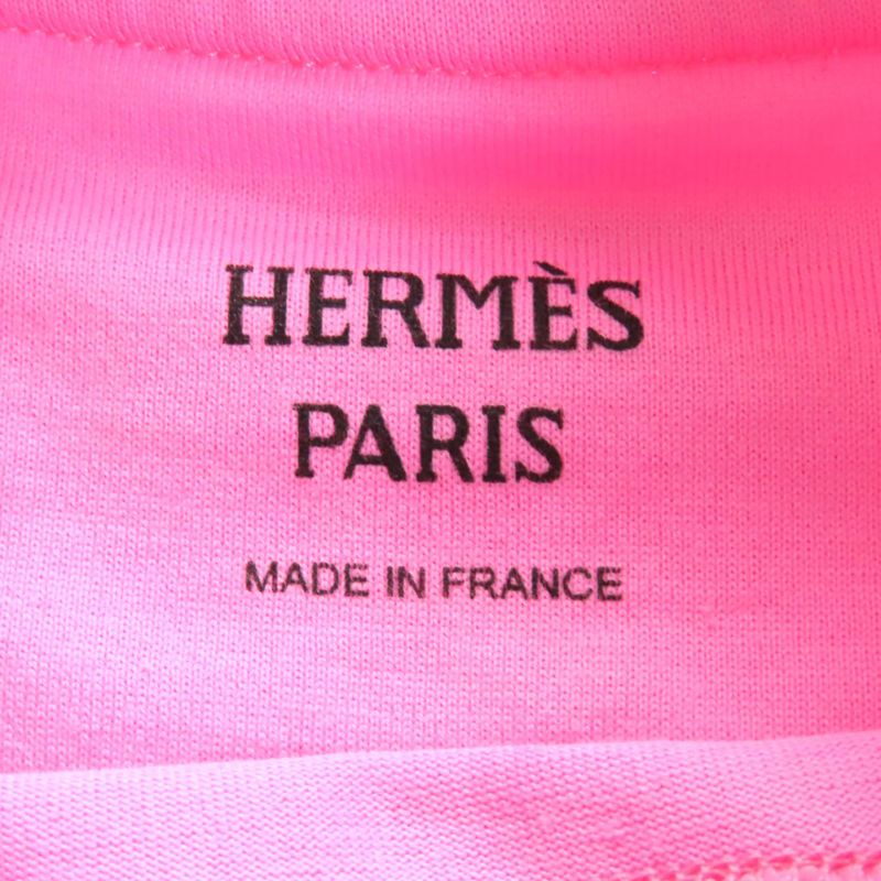 Hermes 23ss 3e4621dl Cartouche 100% Cotton Mock Neck Short Sleeve T-Shirt Pink