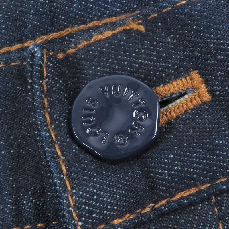 Louis Vuitton 23aw Logo Plate Leather Patch Denim Pants Jeans Indigo Blue 32