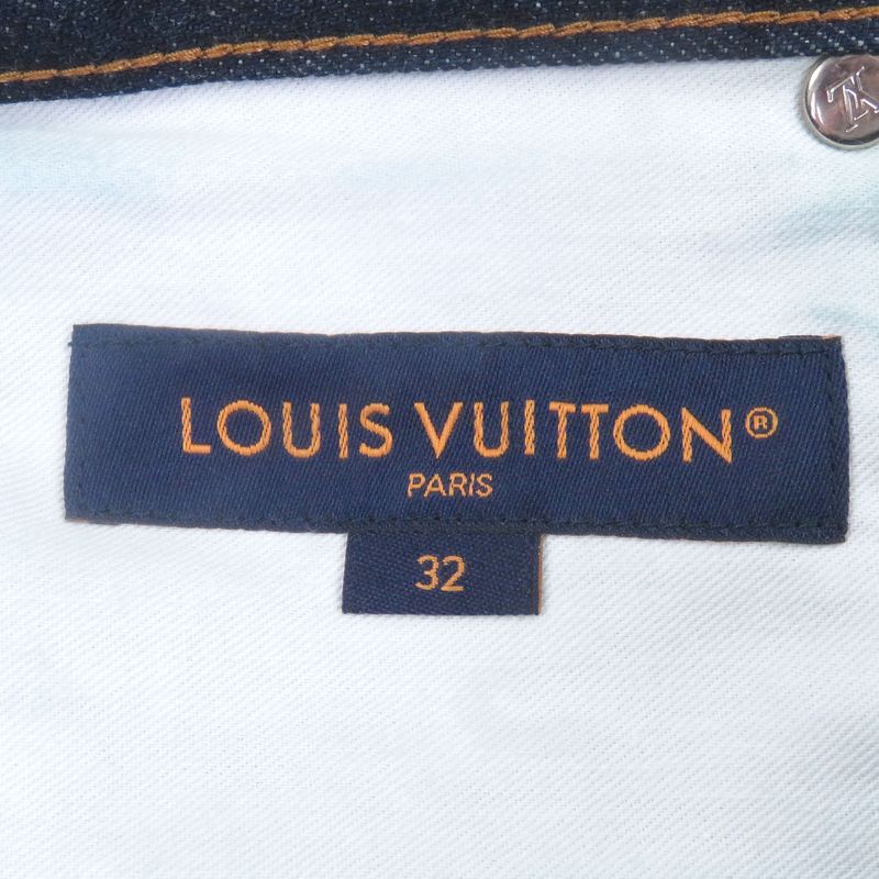 Louis Vuitton 23aw Logo Plate Leather Patch Denim Pants Jeans Indigo Blue 32