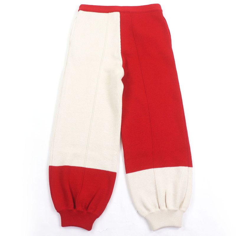 Gucci 724731 100% Wool Bicolor Knit Pants Bottoms Red Ivory M Made in Italy
