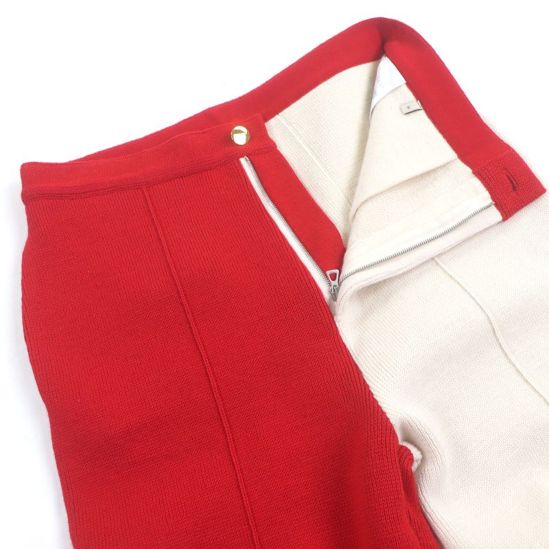 Gucci 724731 100% Wool Bicolor Knit Pants Bottoms Red Ivory M Made in Italy
