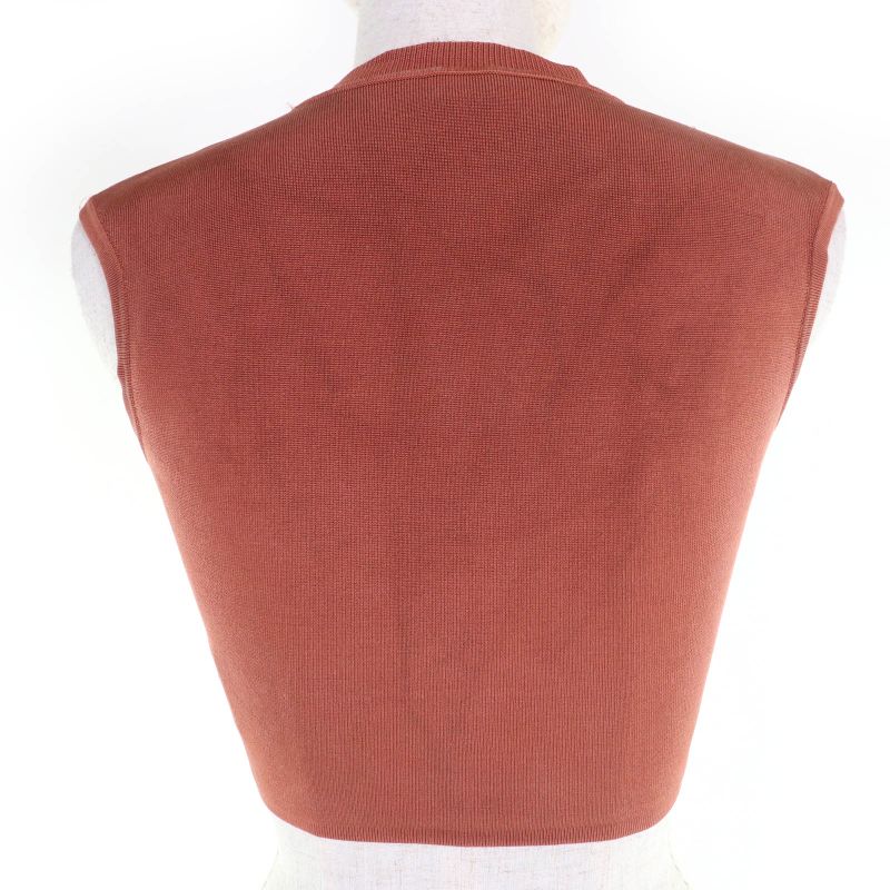 Hermes 2e2640dq Silk-Blend Cropped Sleeveless Knit Top Brown 36 Made in Italy
