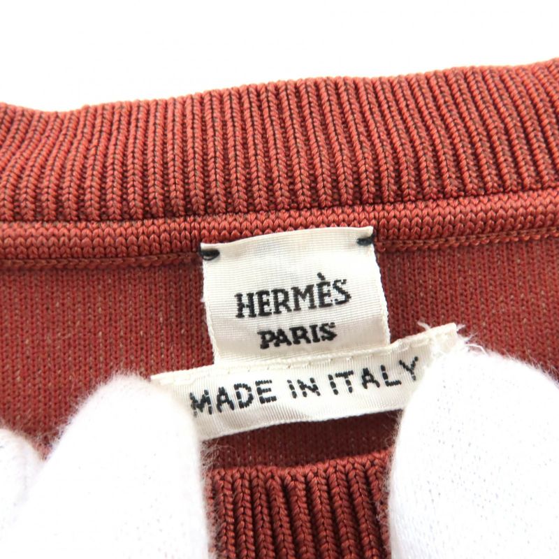 Hermes 2e2640dq Silk-Blend Cropped Sleeveless Knit Top Brown 36 Made in Italy