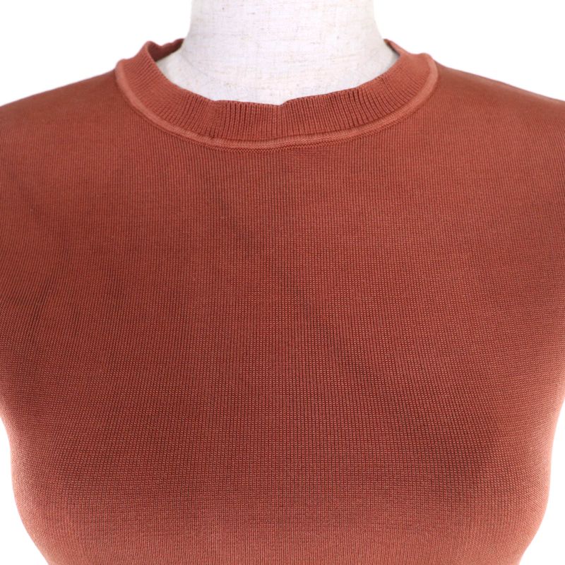 Hermes 2e2640dq Silk-Blend Cropped Sleeveless Knit Top Brown 36 Made in Italy