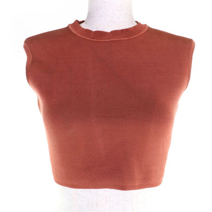 Hermes 2e2640dq Silk-Blend Cropped Sleeveless Knit Top Brown 36 Made in Italy