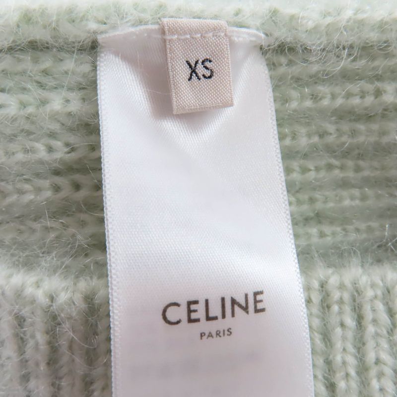 Celine 2a60x377n Mohair Silk Short Sleeve Knit Cardigan Green XS Made in Italy