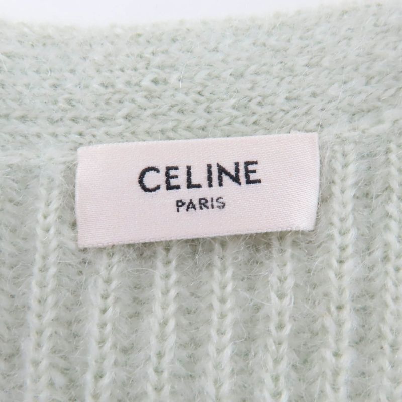 Celine 2a60x377n Mohair Silk Short Sleeve Knit Cardigan Green XS Made in Italy