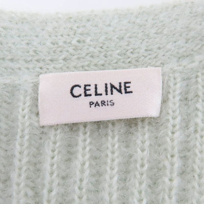 Celine 2a60x377n Mohair Silk Short Sleeve Knit Cardigan Green XS Made in Italy