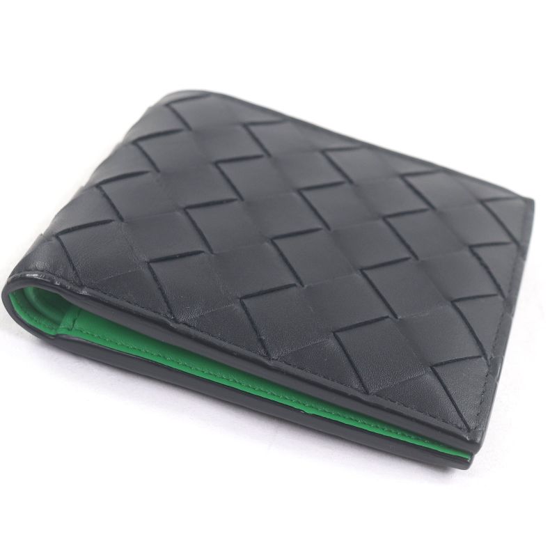 Bottega Veneta 743211 Leather Current Intrecciato Compact Wallet