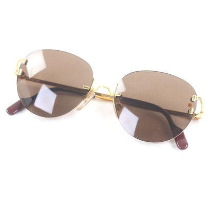 Cartier Rimless Two Point Sunglass Es Eyewear Brown Gold 16 with Box and Case