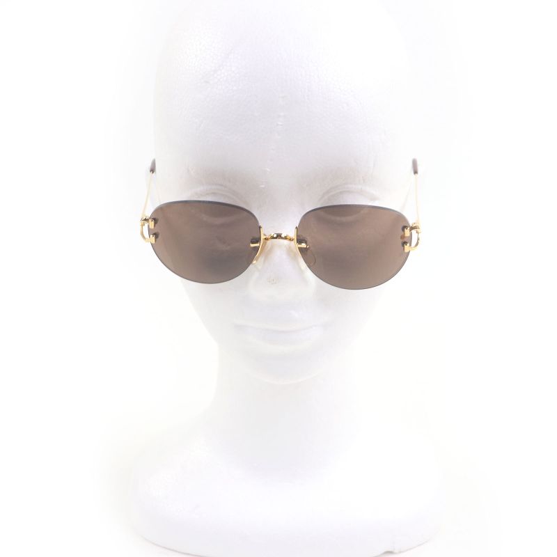 Cartier Rimless Two Point Sunglass Es Eyewear Brown Gold 16 with Box and Case