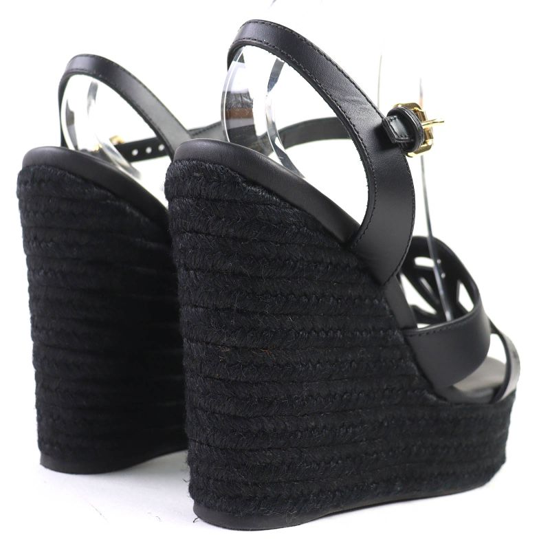 Louis Vuitton LV Isola Line Ankle Strap Espadrille Wedge Sole Leather Sandals