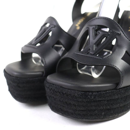 Louis Vuitton LV Isola Line Ankle Strap Espadrille Wedge Sole Leather Sandals