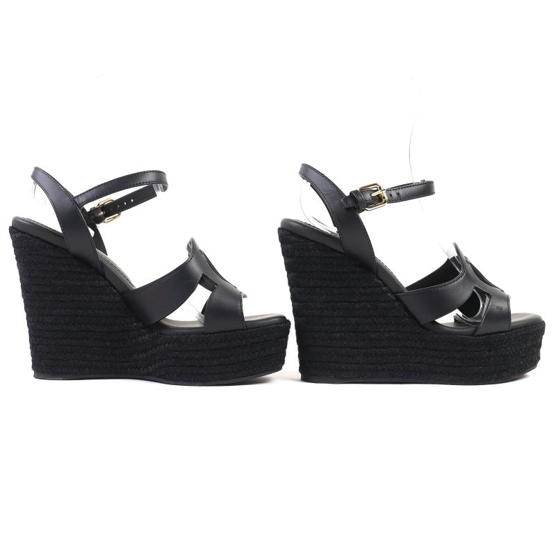 Louis Vuitton LV Isola Line Ankle Strap Espadrille Wedge Sole Leather Sandals