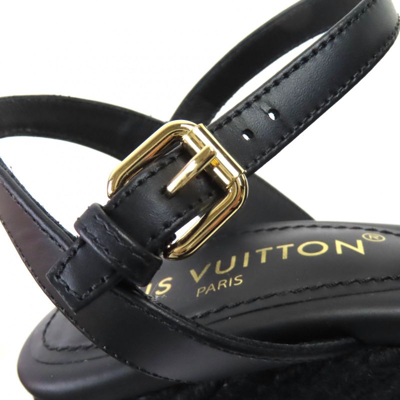 Louis Vuitton LV Isola Line Ankle Strap Espadrille Wedge Sole Leather Sandals