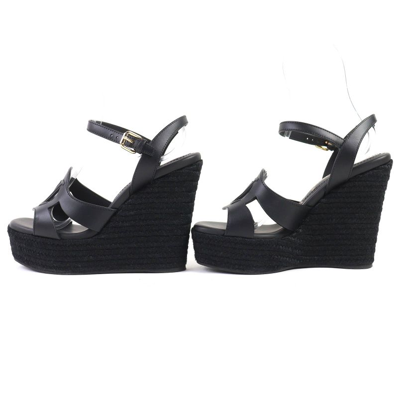 Louis Vuitton LV Isola Line Ankle Strap Espadrille Wedge Sole Leather Sandals