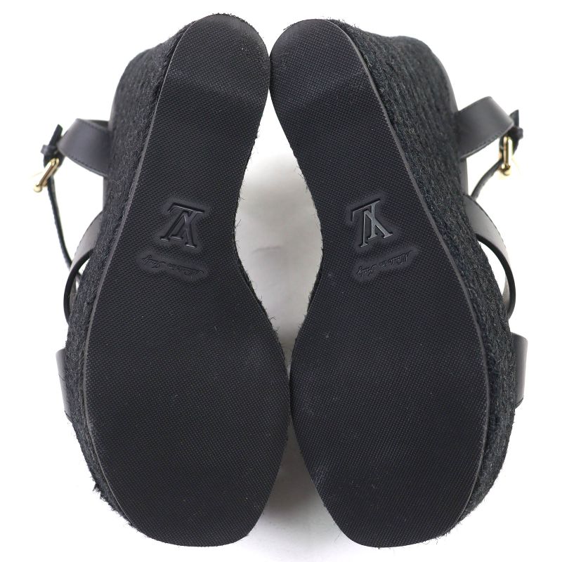 Louis Vuitton LV Isola Line Ankle Strap Espadrille Wedge Sole Leather Sandals